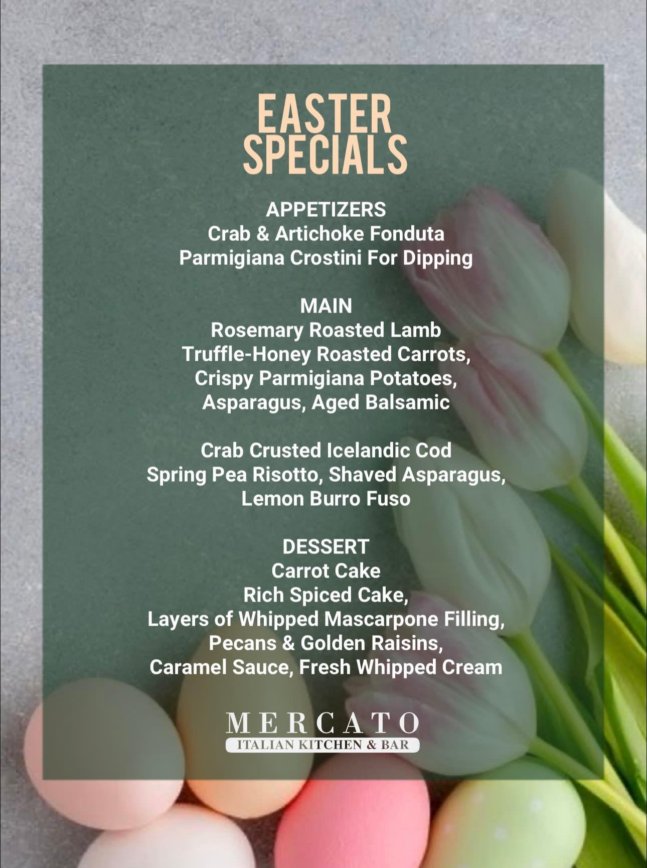 Hop On Over For Egg-citing Easter Specials! 🥂 🐰🌷

Just A Few Weeks Away, Be Sure To Make Your Reservations!